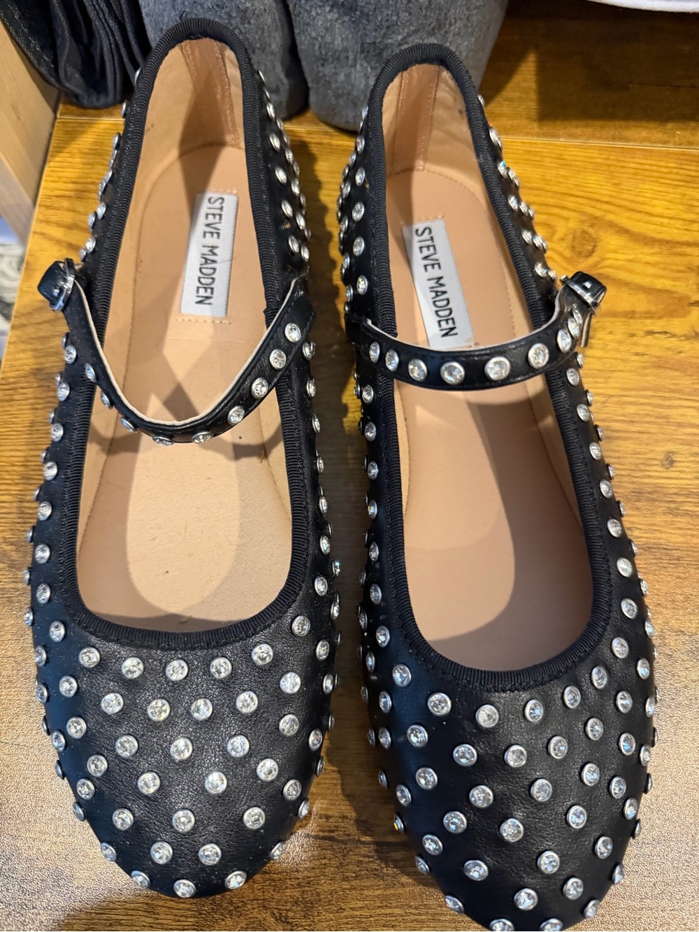 Steve Madden Black Studded Mary Jane Flats
